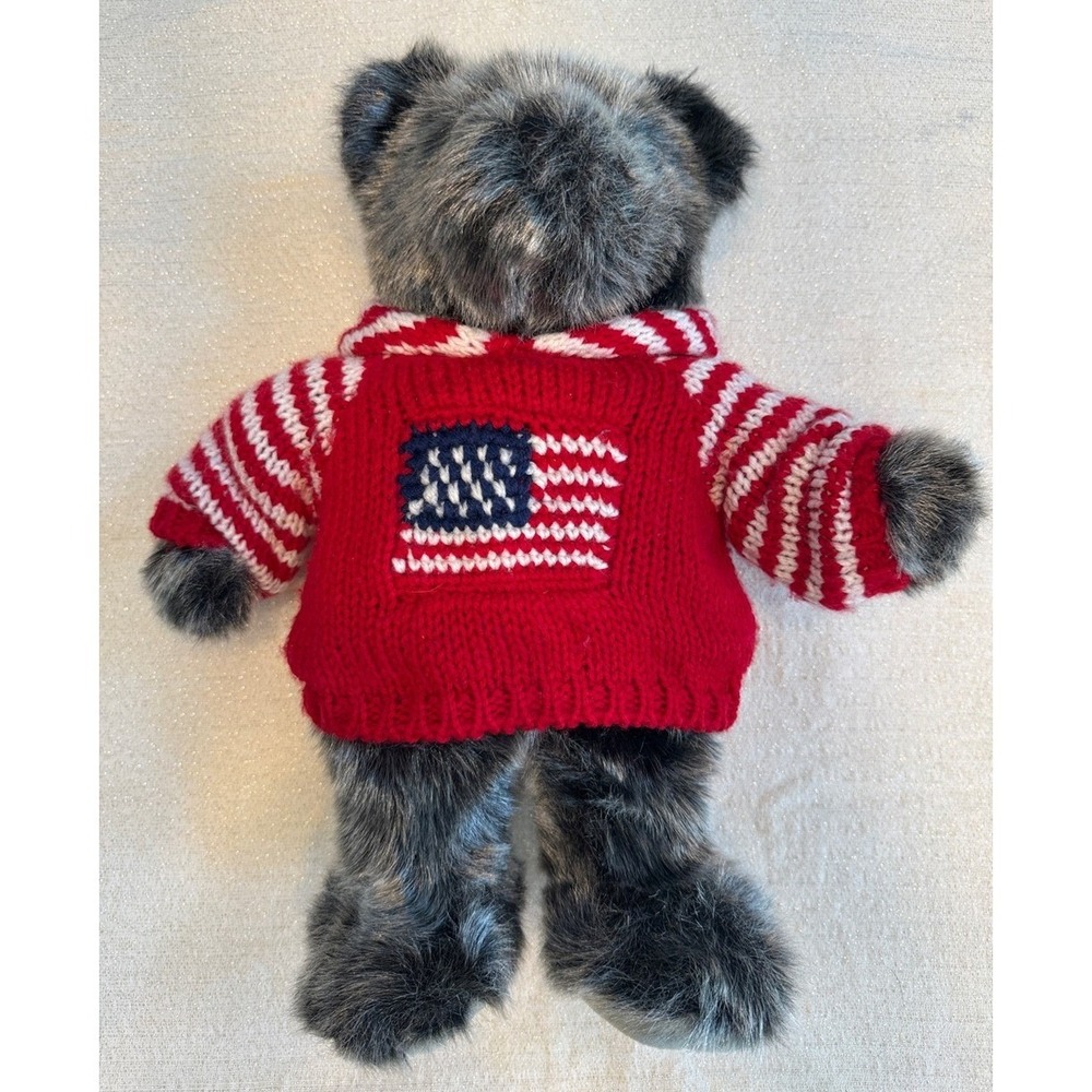 Dillard's‎ USA Patriotic Grey Plush Teddy Bear in Red American Flag Knit Hoodie